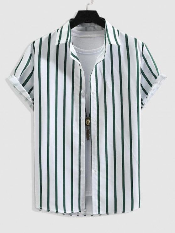 Button Up Striped Shirt And Shorts Set - Grafton Collection