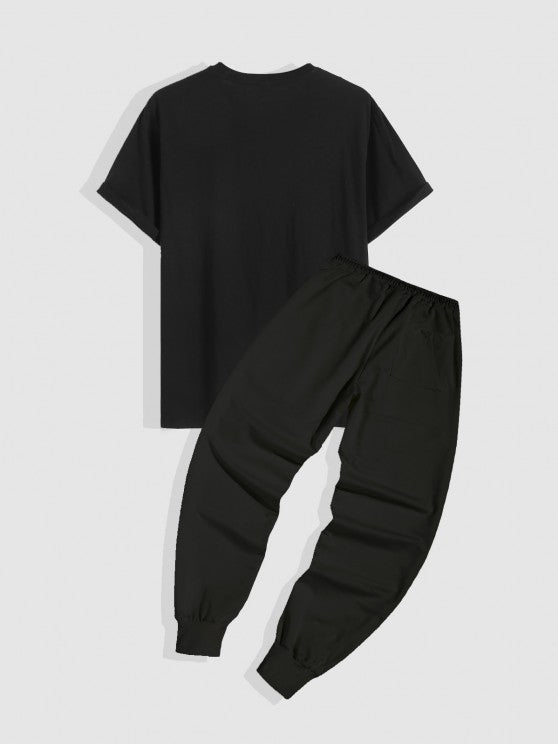 Rose Printed T-Shirt And Drawstring Sweatpants - Grafton Collection