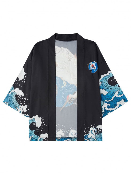 Sea Wave Printed Kimono And Shorts Set - Grafton Collection