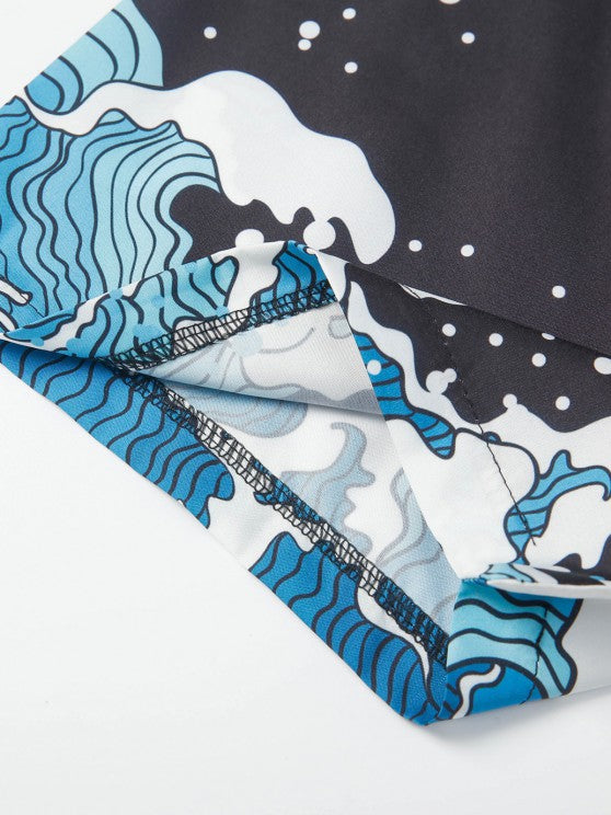 Sea Wave Printed Kimono And Shorts Set - Grafton Collection