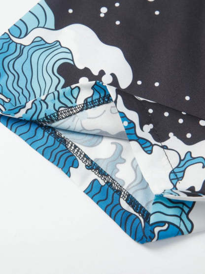 Sea Wave Printed Kimono And Shorts Set - Grafton Collection
