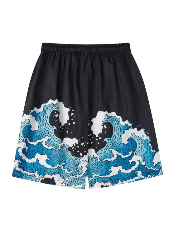 Sea Wave Printed Kimono And Shorts Set - Grafton Collection
