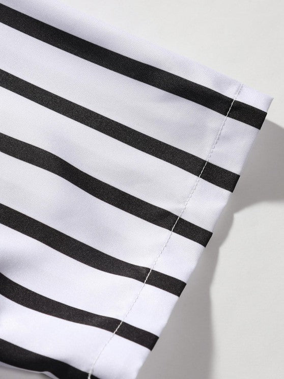 Striped Shirt And Drawstring Shorts Set - Grafton Collection