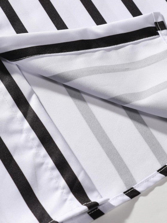 Striped Shirt And Drawstring Shorts Set - Grafton Collection