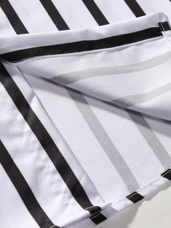 Striped Shirt And Drawstring Shorts Set - Grafton Collection