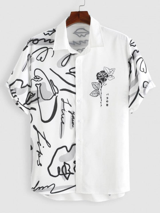 Print Shirt And Drawstring Casual Shorts - Grafton Collection