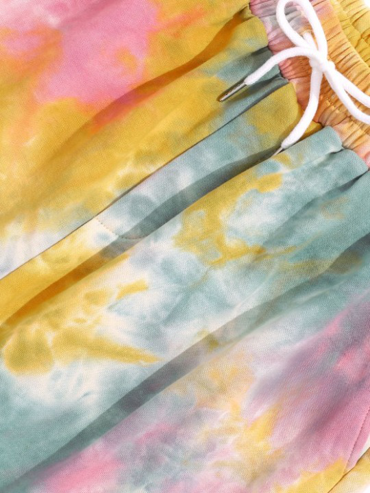 Pattern Tee And Tie Dye Shorts Set - Grafton Collection