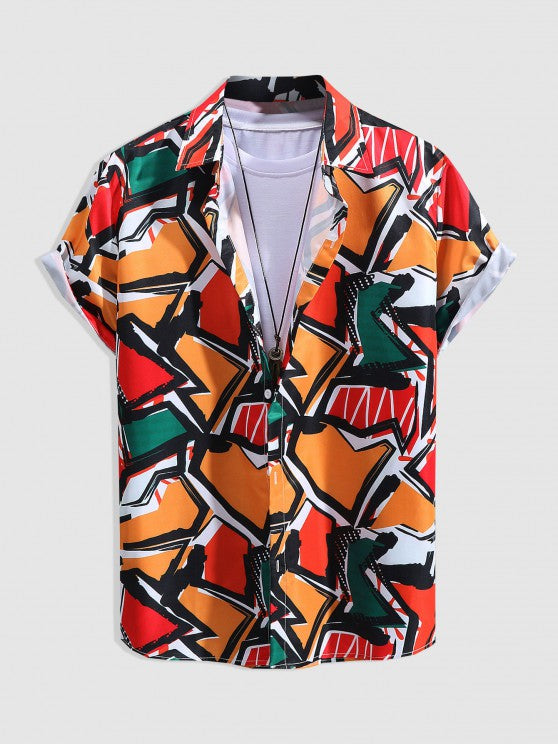 2 Pieces Abstract Print Shirt And Ripped Jeans - Grafton Collection