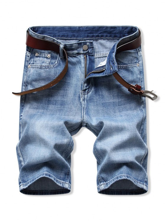 Collared Pullover Shirt And Denim Shorts - Grafton Collection