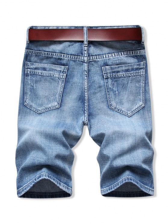 Collared Pullover Shirt And Denim Shorts - Grafton Collection