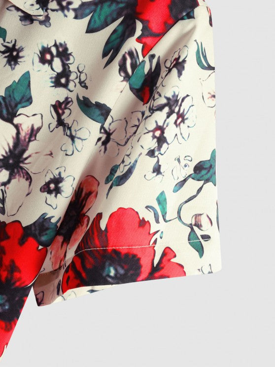 Flower Printed Pattern Shirt And Striped Shorts - Grafton Collection