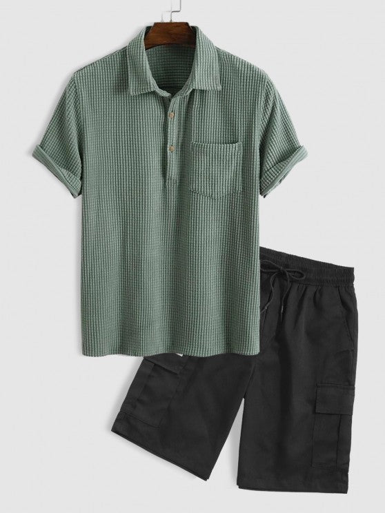 Texture Collared Shirt And Cargo Shorts - Grafton Collection