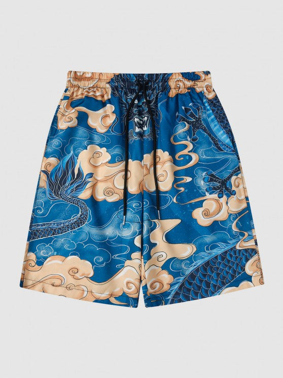 Dragon Printed Kimono And Beach Shorts - Grafton Collection