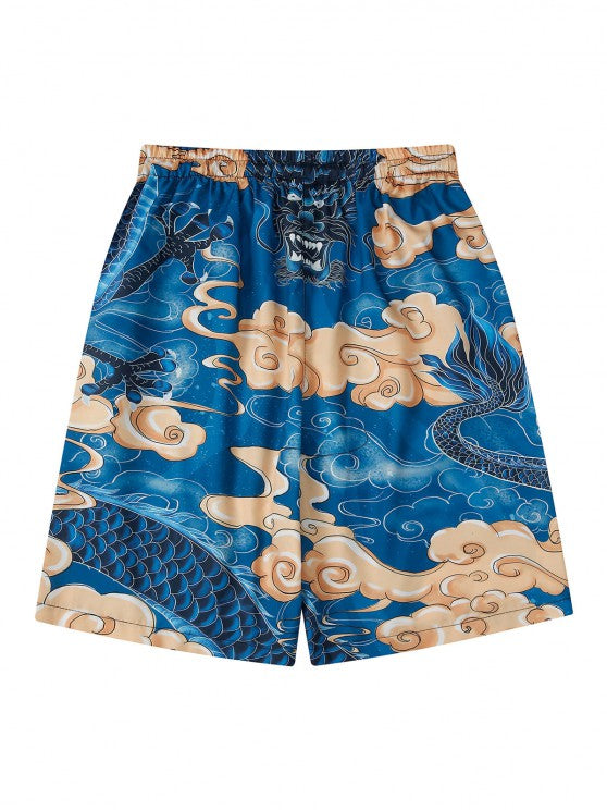 Dragon Printed Kimono And Beach Shorts - Grafton Collection