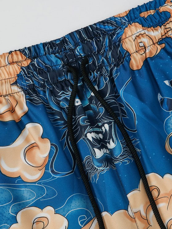 Dragon Printed Kimono And Beach Shorts - Grafton Collection