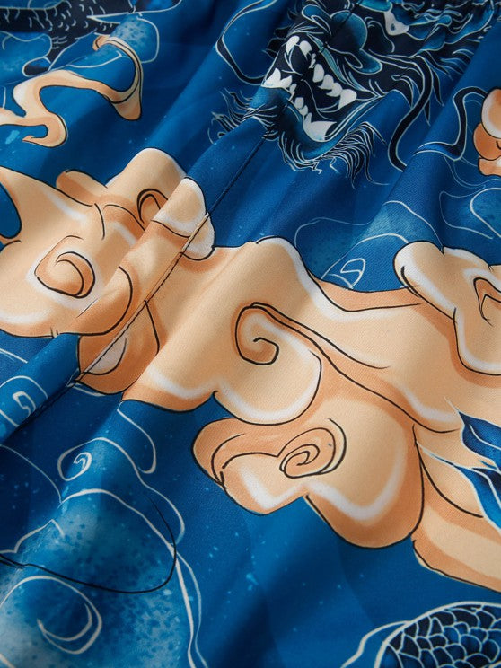 Dragon Printed Kimono And Beach Shorts - Grafton Collection
