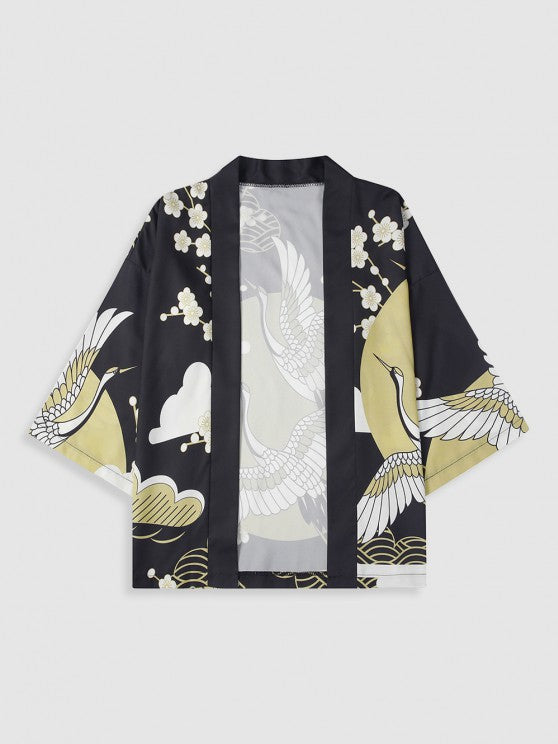 Floral Crane Printed Kimono And Shorts - Grafton Collection