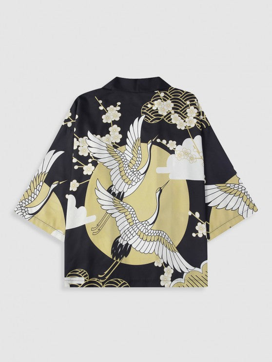 Floral Crane Printed Kimono And Shorts - Grafton Collection