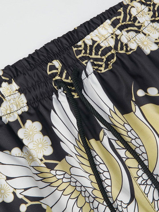 Floral Crane Printed Kimono And Shorts - Grafton Collection