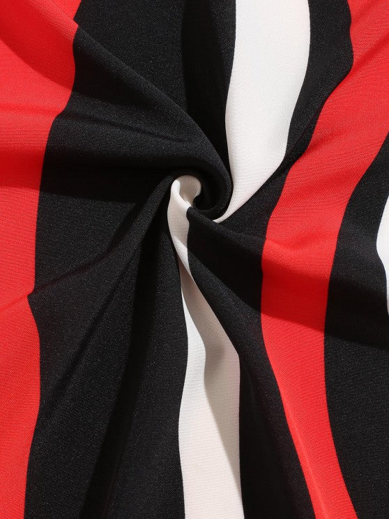 Striped Front Pocket Design Shirt And Drawstring Shorts Set - Grafton Collection