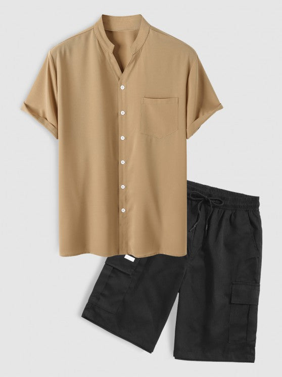 V Neckline Shirt And Cargo Shorts - Grafton Collection