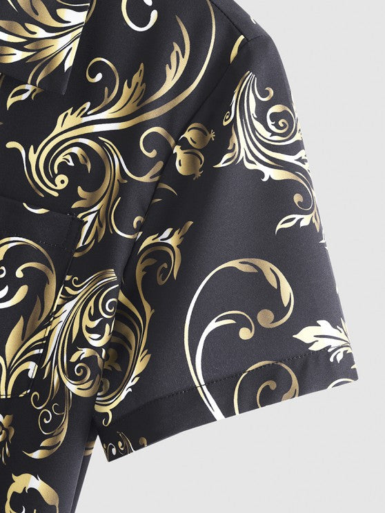 Retro Printed Shirt And Drawstring Shorts - Grafton Collection