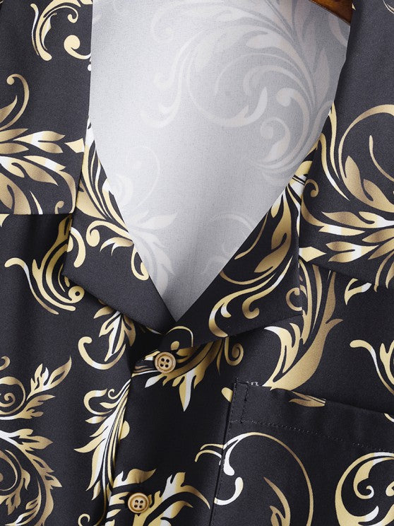 Retro Printed Shirt And Drawstring Shorts - Grafton Collection