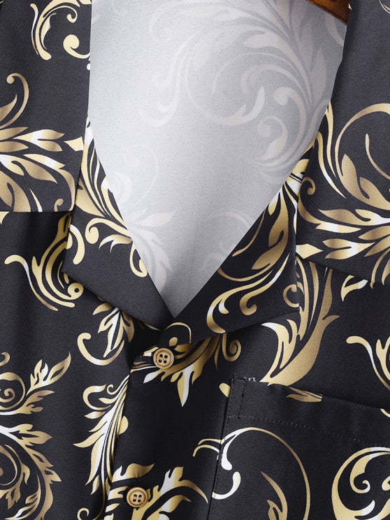 Retro Printed Shirt And Drawstring Shorts - Grafton Collection