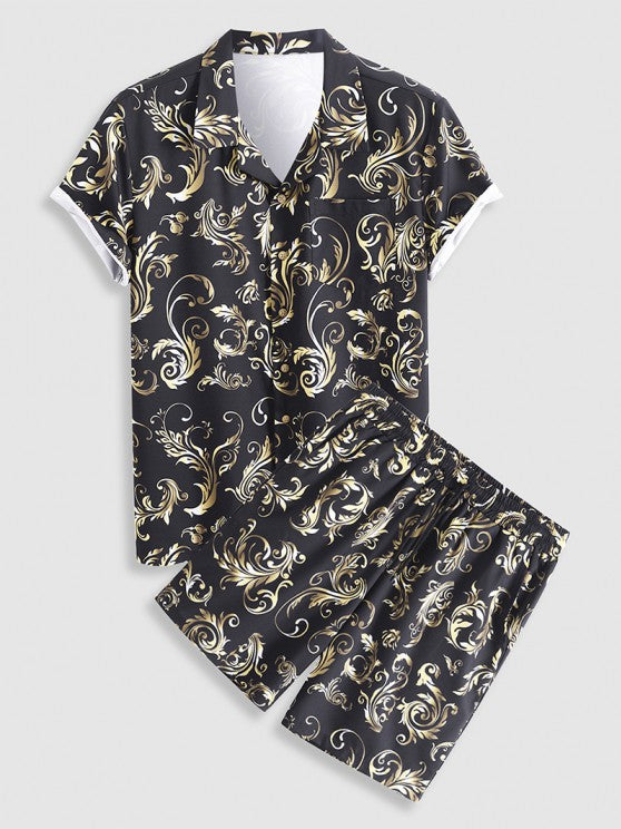 Retro Printed Shirt And Drawstring Shorts - Grafton Collection