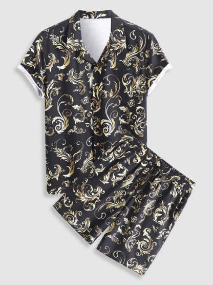 Retro Printed Shirt And Drawstring Shorts - Grafton Collection