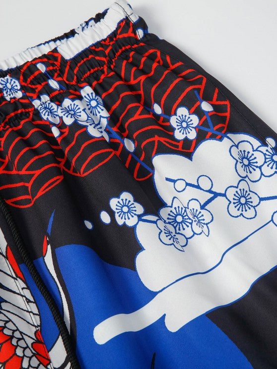 Floral Crane Printed Kimono And Shorts - Grafton Collection