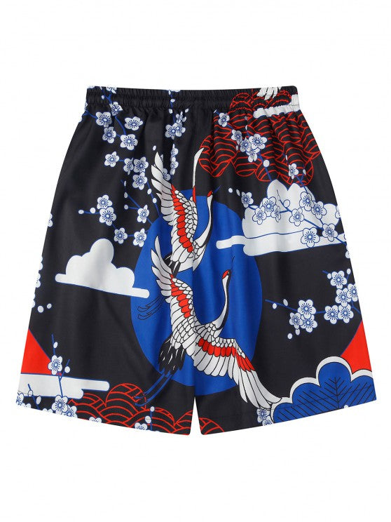 Floral Crane Printed Kimono And Shorts - Grafton Collection