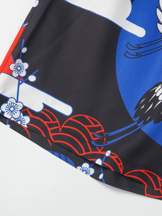 Floral Crane Printed Kimono And Shorts - Grafton Collection