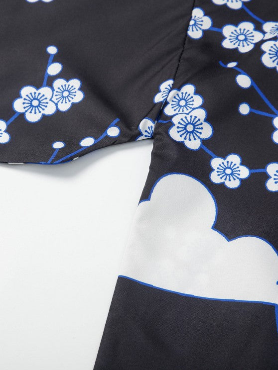 Floral Crane Printed Kimono And Shorts - Grafton Collection