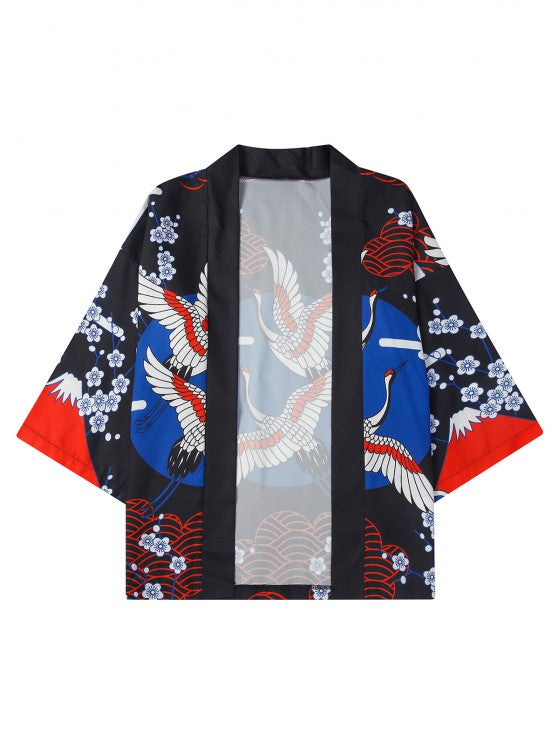 Floral Crane Printed Kimono And Shorts - Grafton Collection