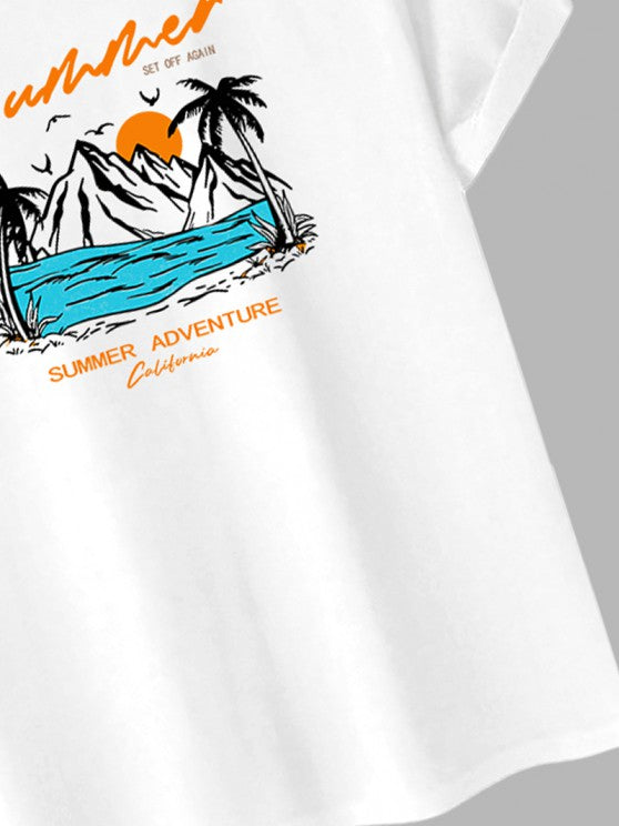 Palm Tree Printed T Shirt And Shorts - Grafton Collection