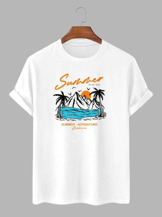 Palm Tree Printed T Shirt And Shorts - Grafton Collection