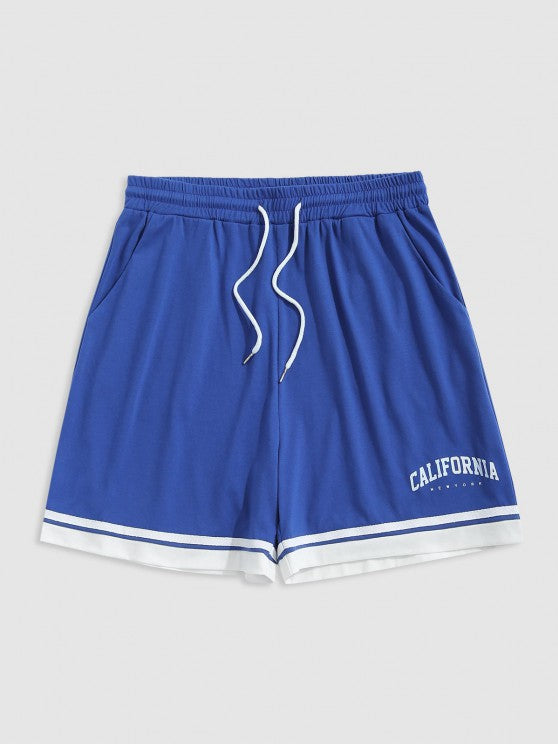 Sports Printed Tee And Drawstring Shorts Set - Grafton Collection