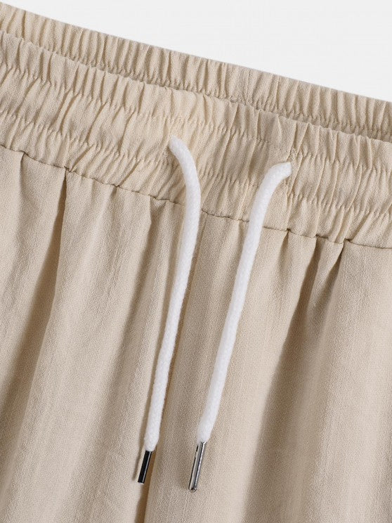 Button Up Collar Shirt And Drawstring Shorts - Grafton Collection