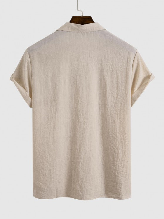 Button Up Collar Shirt And Drawstring Shorts - Grafton Collection