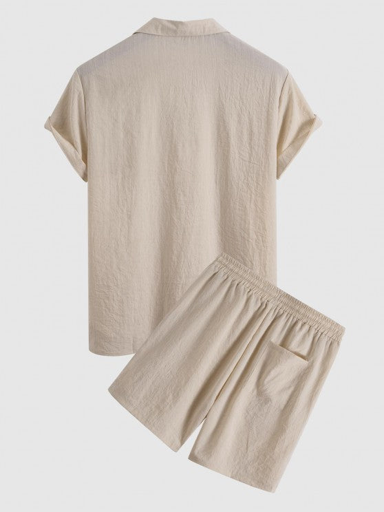 Button Up Collar Shirt And Drawstring Shorts - Grafton Collection