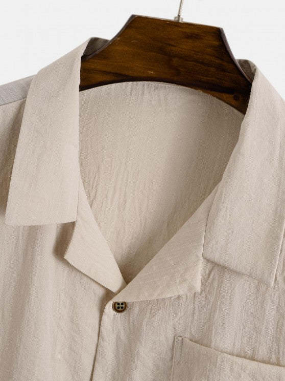 Button Up Collar Shirt And Drawstring Shorts - Grafton Collection