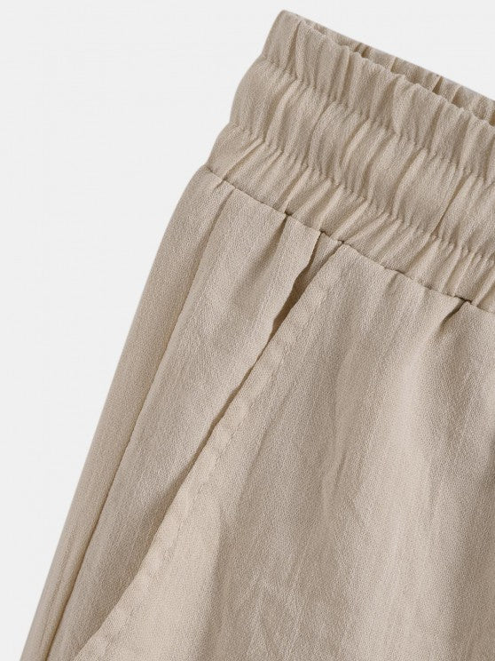 Button Up Collar Shirt And Drawstring Shorts - Grafton Collection