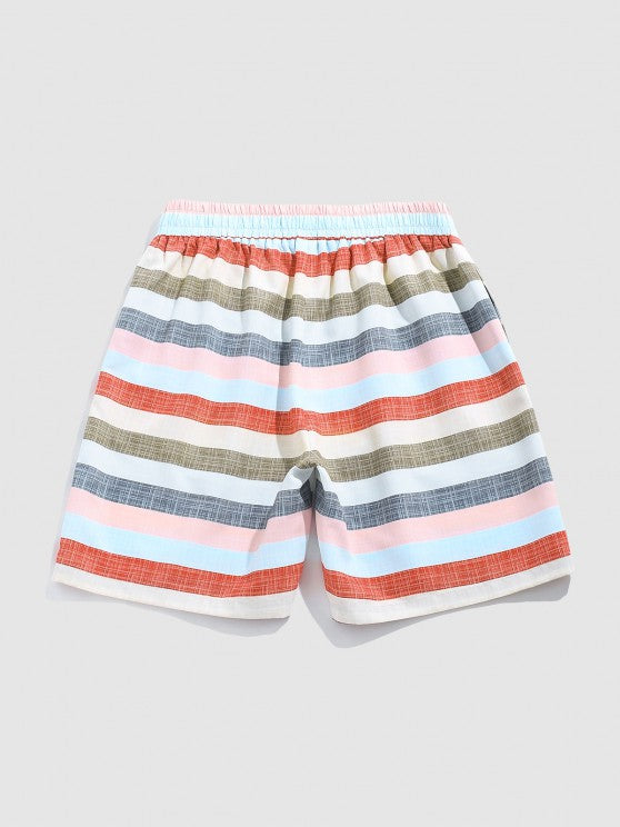 Short Sleeves Vertical Stripe Shirt And Shorts - Grafton Collection