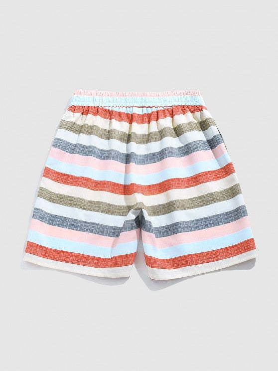 Short Sleeves Vertical Stripe Shirt And Shorts - Grafton Collection