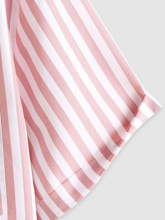 Short Sleeves Vertical Stripe Shirt And Shorts - Grafton Collection