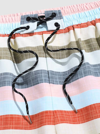 Short Sleeves Vertical Stripe Shirt And Shorts - Grafton Collection