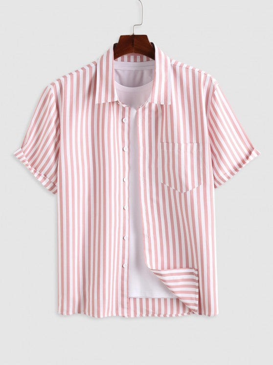 Short Sleeves Vertical Stripe Shirt And Shorts - Grafton Collection