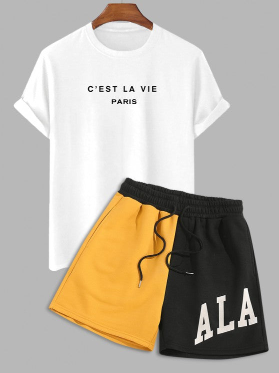 Short Sleeves T Shirt With Two Tone Shorts - Grafton Collection