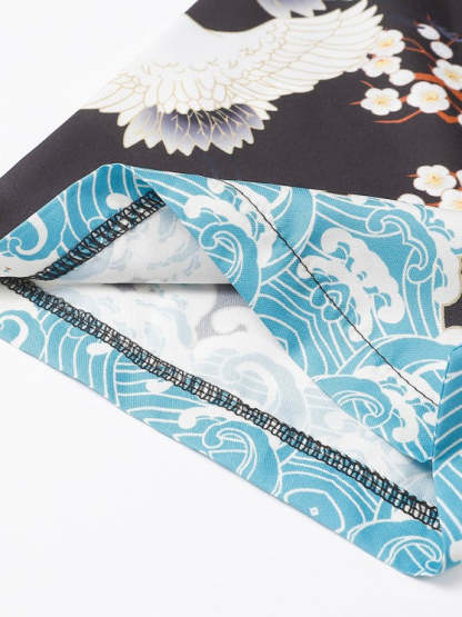 Sea Waves And Flower Print Kimono With Shorts Set - Grafton Collection